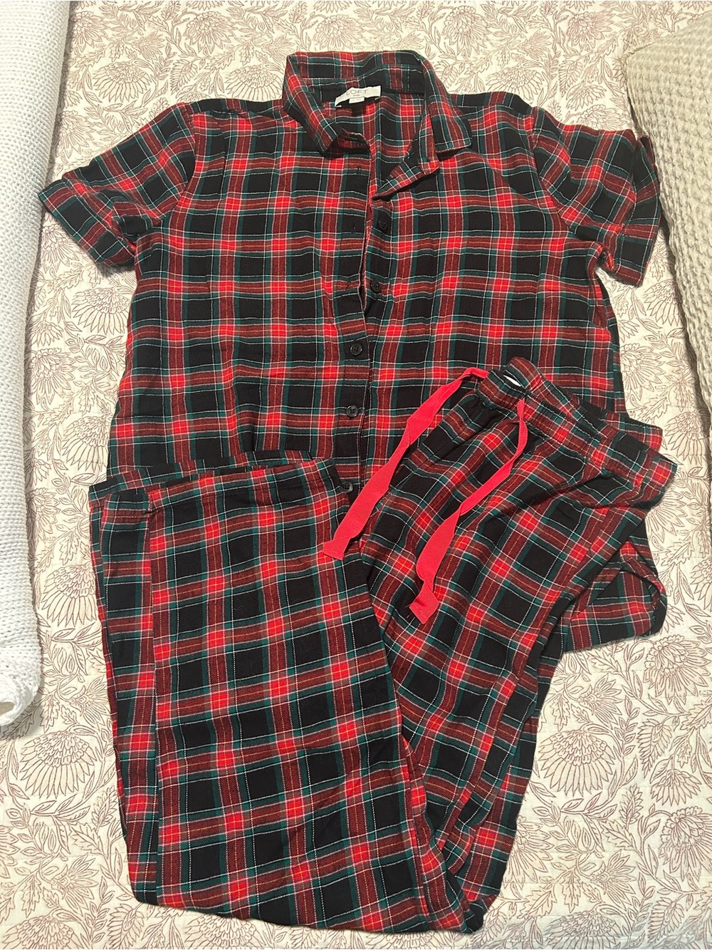 Loft Red & Black Plaid Pajama Set with Drawstring